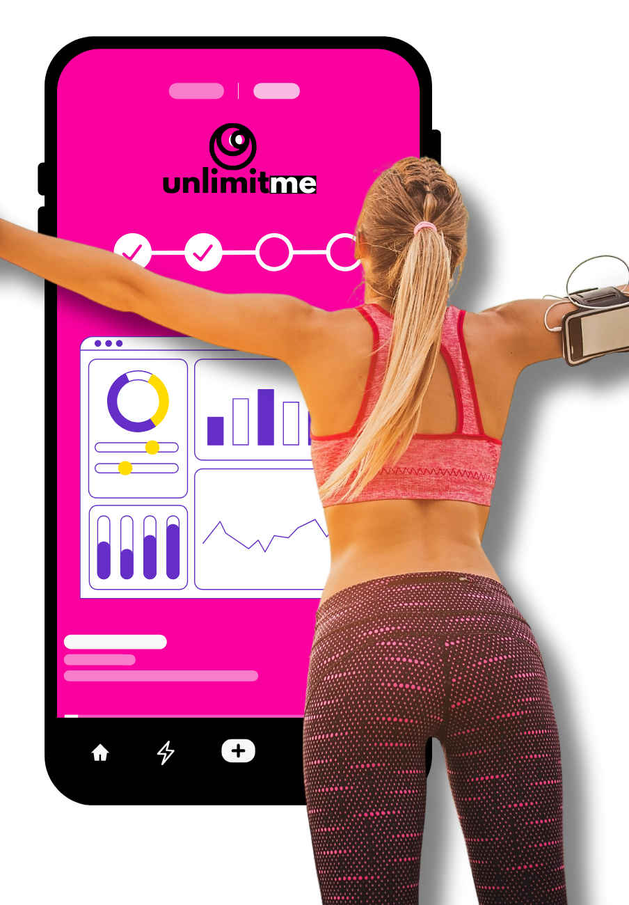 tleta con smartphone al braccio, soddisfatto dopo aver completato l'allenamento con Unlimitme
